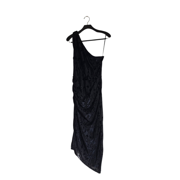 NWT Anthropologie Hutch One Shoulder Ruched Velvet Asymmetrical Dress Black - Picture 4 of 9
